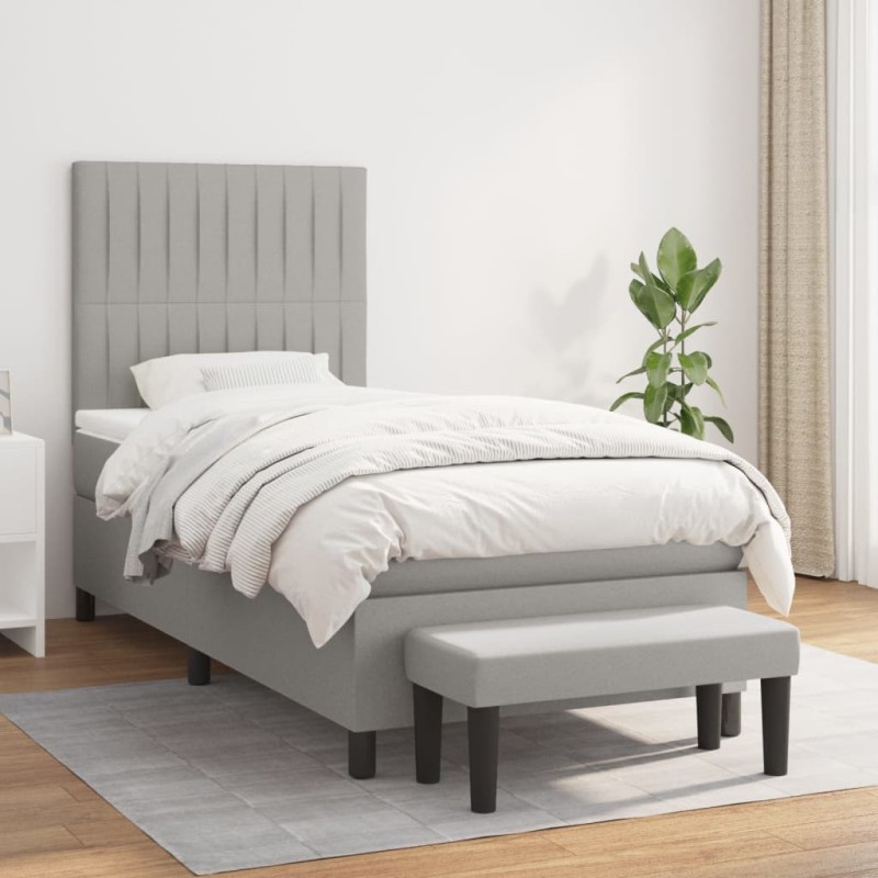 vidaXL Giroletto a Molle con Materasso Grigio Chiaro100x200 cm Tessuto