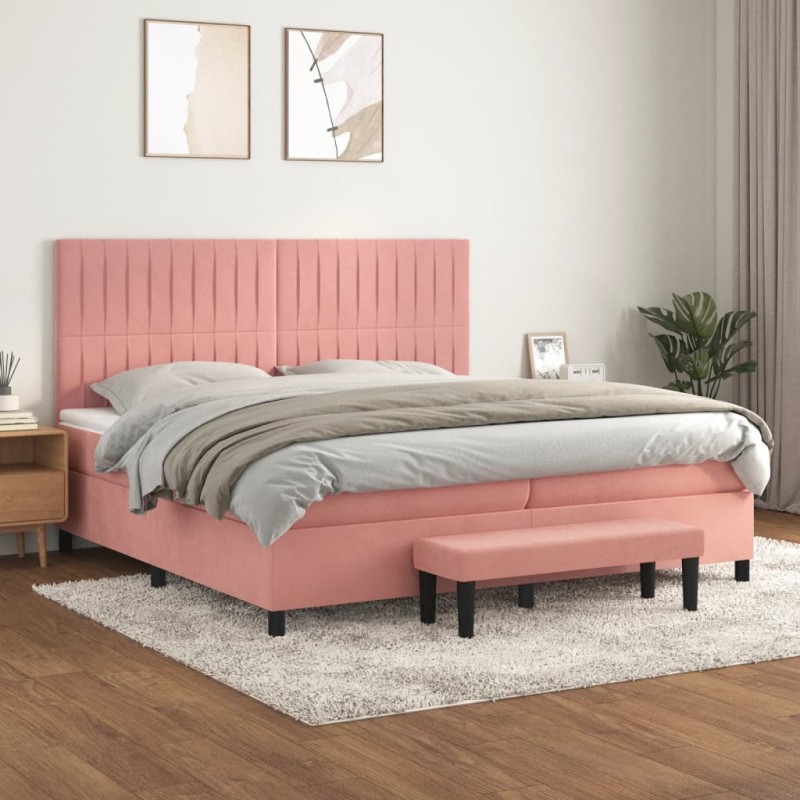 vidaXL Giroletto a Molle con Materasso Rosa 200x200 cm in Velluto