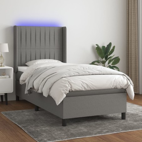vidaXL Letto a Molle Materasso e LED Grigio Scuro 80x200 cm in Tessuto