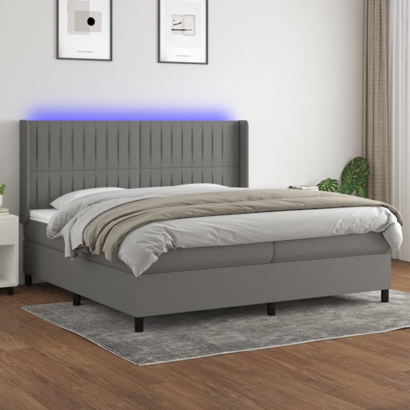vidaXL Letto a Molle Materasso e LED Grigio Scuro 200x200cm in Tessuto vidaXL Letto a Molle Materasso e LED Grigio Scuro 200x200cm in Tessuto
