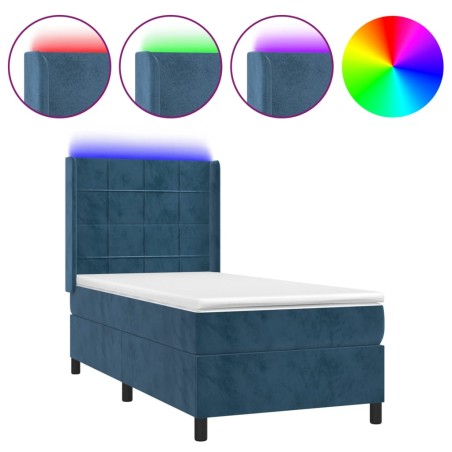 vidaXL Letto a Molle con Materasso e LED Blu Scuro 80x200cm in Velluto