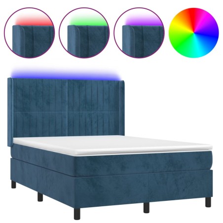vidaXL Letto a Molle con Materasso e LED Blu Scuro 140x200 cm