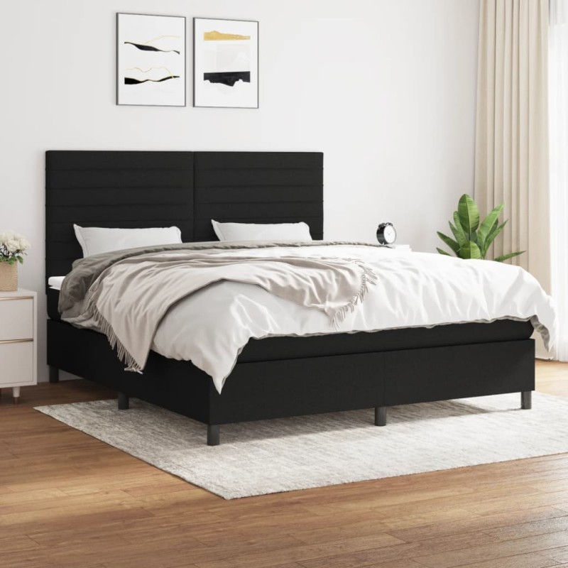 vidaXL Giroletto a Molle con Materasso Nero 160x200 cm in Tessuto
