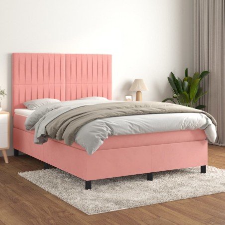 vidaXL Giroletto a Molle con Materasso Rosa 140x190 cm in Velluto