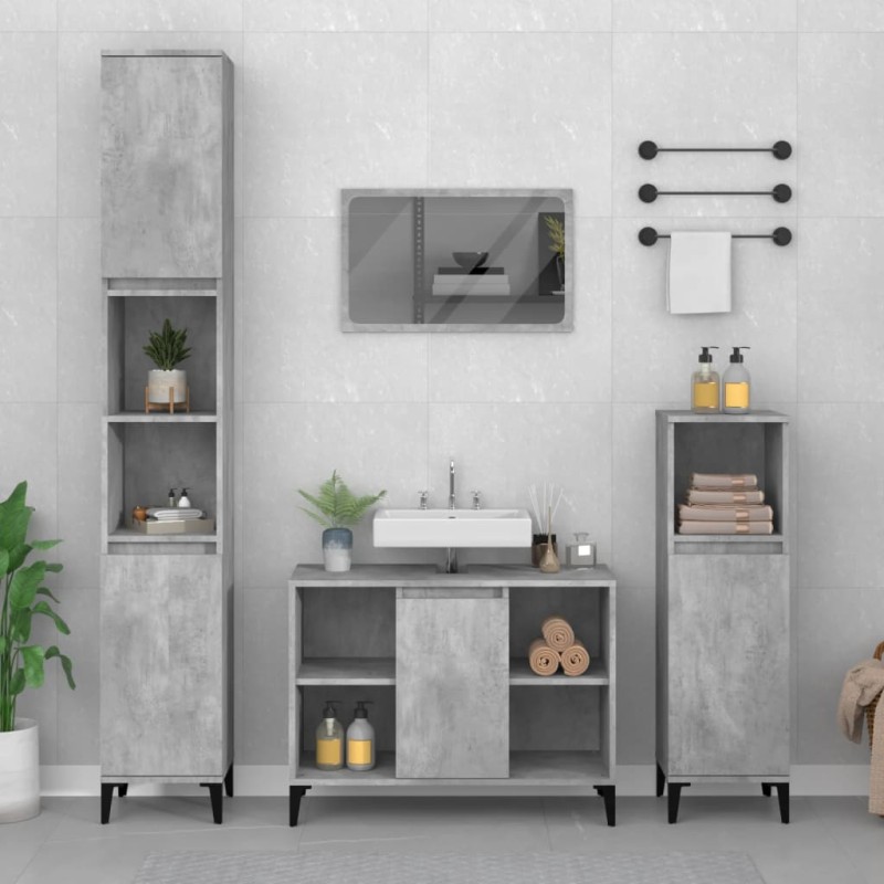 Set Mobili da Bagno 3 pz Grigio Cemento in Legno Multistrato Set Mobili da Bagno 3 pz Grigio Cemento in Legno Multistrato