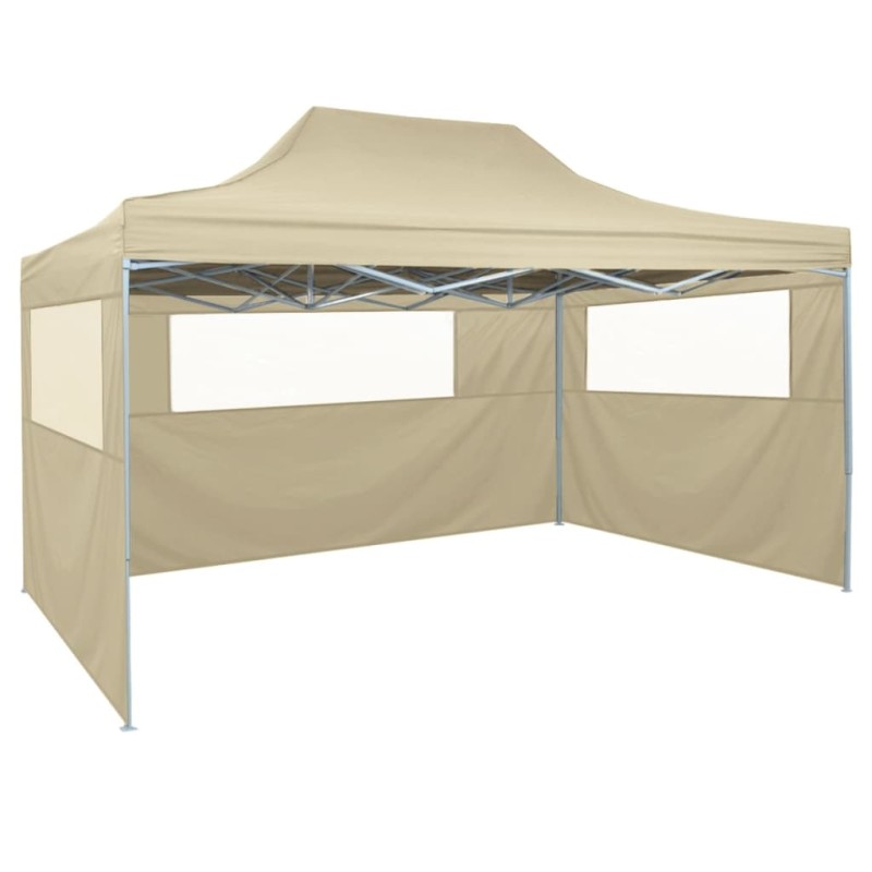 Gazebo Professionale Pieghevole con 3 Pareti 3x4m Acciaio Crema Gazebo Professionale Pieghevole con 3 Pareti 3x4m Acciaio Crema