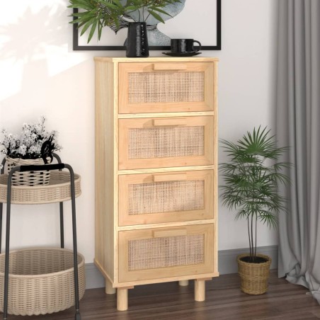 vidaXL Credenza Marrone 40x30x90cm Legno Massello Pino Rattan Naturale