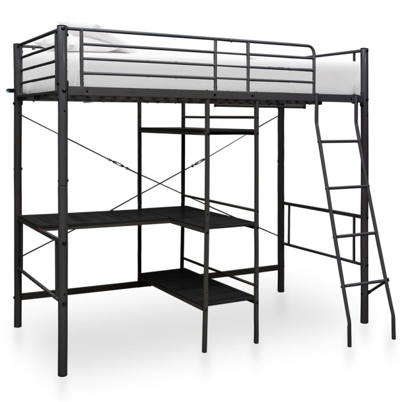 vidaXL Letto a Castello con Tavolino Nero in Metallo 90x200 cm vidaXL Letto a Castello con Tavolino Nero in Metallo 90x200 cm