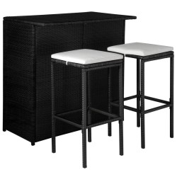 Set da Bistrot 3 pz con Cuscini in Polyrattan Nero