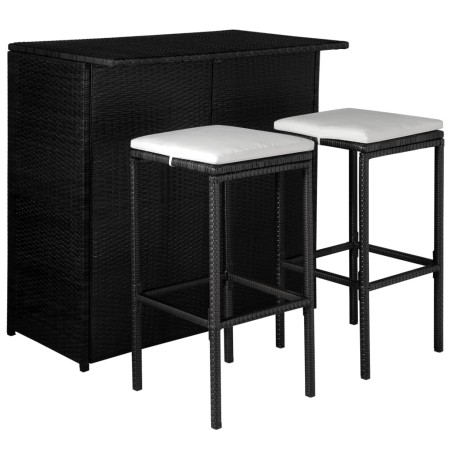 Set da Bistrot 3 pz con Cuscini in Polyrattan Nero