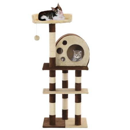 vidaXL Albero per Gatti con Tiragraffi in Sisal 127 cm Beige e Marrone