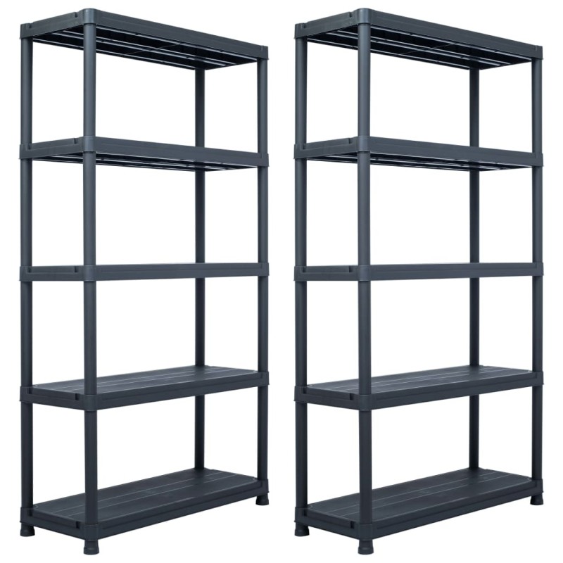 Scaffali 2 pz Nero 250 kg 80x40x180 cm in Plastica Scaffali 2 pz Nero 250 kg 80x40x180 cm in Plastica