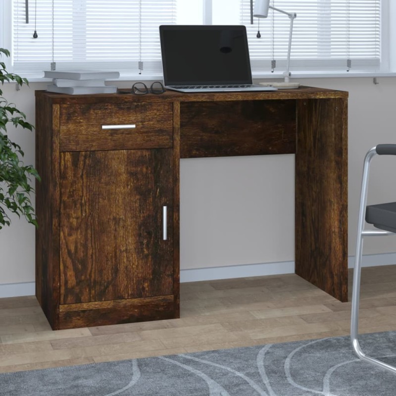 Scrivania Cassetto rovere fumo 100x40x73cm Legno Multistrato Scrivania Cassetto rovere fumo 100x40x73cm Legno Multistrato