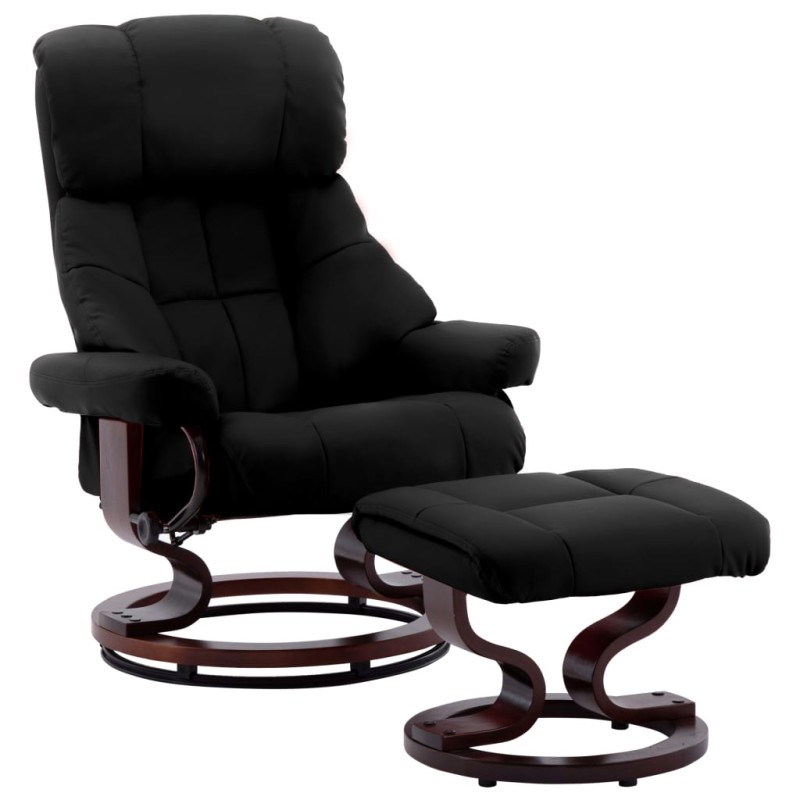 Poltrona Reclinabile Poggiapiedi Nera Similpelle Legno Piegato Poltrona Reclinabile Poggiapiedi Nera Similpelle Legno Piegato