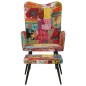 Poltrona con Poggiapiedi Multicolore Patchwork in Tela Poltrona con Poggiapiedi Multicolore Patchwork in Tela