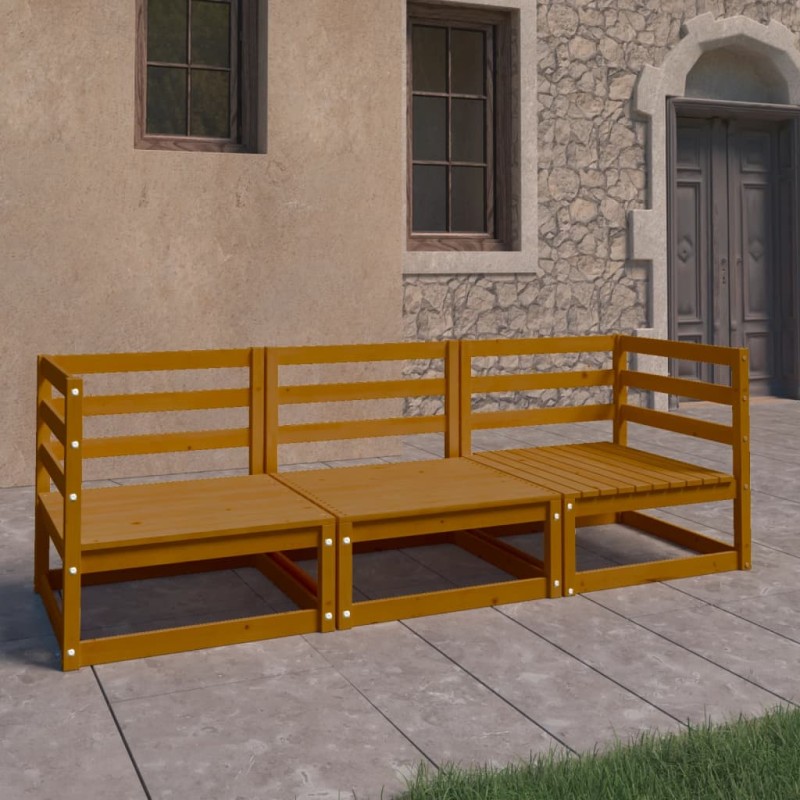 vidaXL Divano da Giardino 3 Posti Marrone Ambra Legno Massello di Pino vidaXL Divano da Giardino 3 Posti Marrone Ambra Legno Massello di Pino