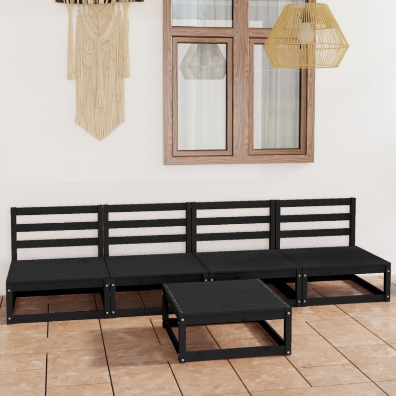 vidaXL Set Divani da Giardino 5 pz Nero in Legno Massello di Pino vidaXL Set Divani da Giardino 5 pz Nero in Legno Massello di Pino