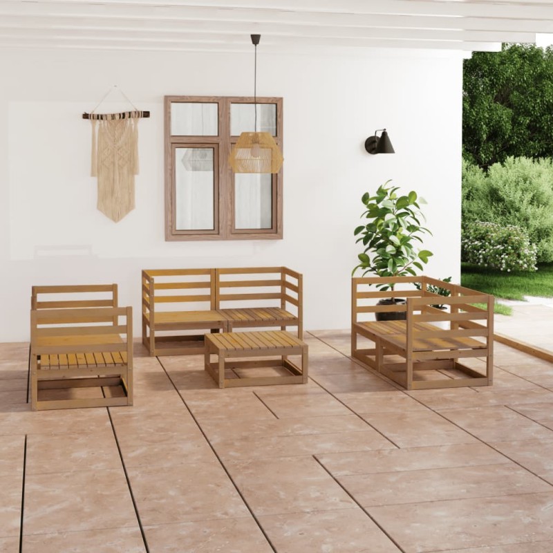 vidaXL Set Salotto da Giardino 7pz Marrone Ambra Legno Massello Pino vidaXL Set Salotto da Giardino 7pz Marrone Ambra Legno Massello Pino