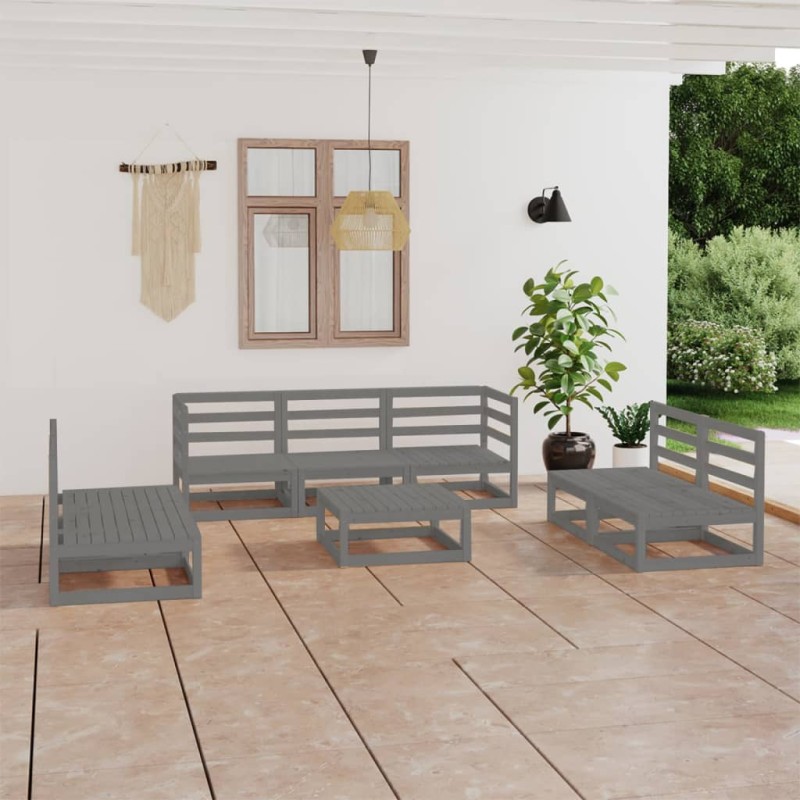 vidaXL Set Divani da Giardino 8 pz Grigio in Legno Massello di Pino
