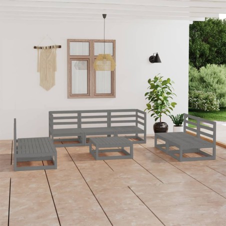 vidaXL Set Divani da Giardino 8 pz Grigio in Legno Massello di Pino
