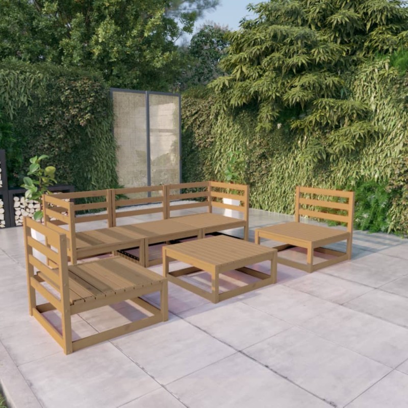 vidaXL Set Salotto da Giardino 6pz Marrone Ambra Legno Massello Pino vidaXL Set Salotto da Giardino 6pz Marrone Ambra Legno Massello Pino