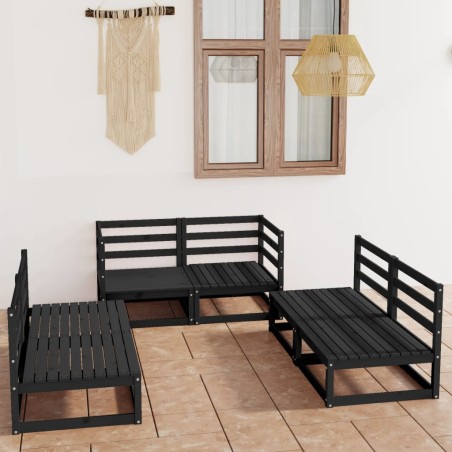 vidaXL Set Divani da Giardino 6 pz Nero in Legno Massello di Pino