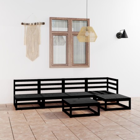 vidaXL Set Divani da Giardino 6 pz Nero in Legno Massello di Pino