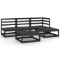 Set Divani da Giardino 5 pz Nero in Legno Massello di Pino Set Divani da Giardino 5 pz Nero in Legno Massello di Pino