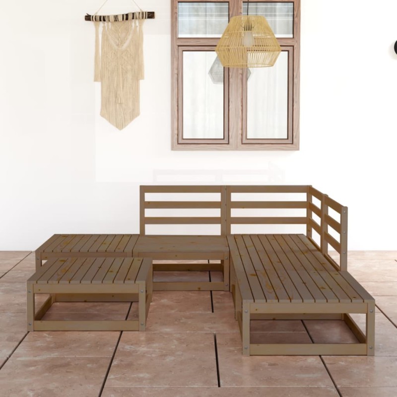 Set Divani da Giardino 6 pz Miele in Legno Massello di Pino Set Divani da Giardino 6 pz Miele in Legno Massello di Pino