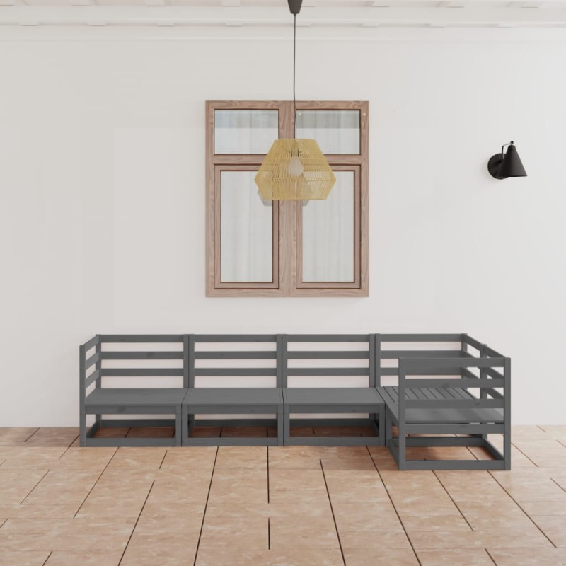 vidaXL Set Divani da Giardino 5 pz Grigio in Legno Massello di Pino vidaXL Set Divani da Giardino 5 pz Grigio in Legno Massello di Pino