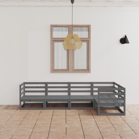 vidaXL Set Divani da Giardino 5 pz Grigio in Legno Massello di Pino 