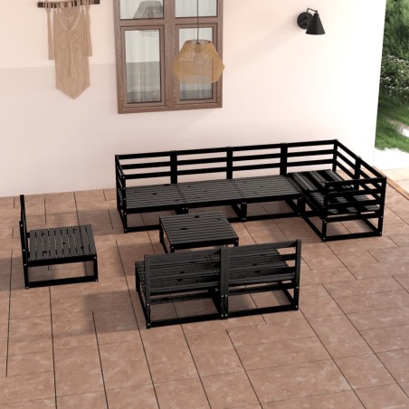 vidaXL Set Divani da Giardino 9 pz Nero in Legno Massello di Pino