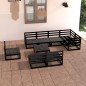 vidaXL Set Divani da Giardino 9 pz Nero in Legno Massello di Pino vidaXL Set Divani da Giardino 9 pz Nero in Legno Massello di Pino