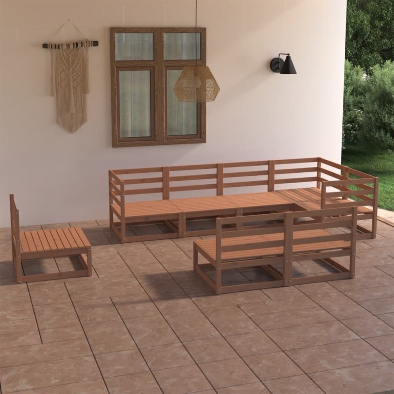 vidaXL Set Salotto da Giardino 8pz Marrone Ambra Legno Massello Pino vidaXL Set Salotto da Giardino 8pz Marrone Ambra Legno Massello Pino