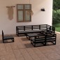 Set Divani da Giardino 9 pz Nero in Legno Massello di Pino Set Divani da Giardino 9 pz Nero in Legno Massello di Pino