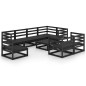 Set Divani da Giardino 9 pz Nero in Legno Massello di Pino Set Divani da Giardino 9 pz Nero in Legno Massello di Pino