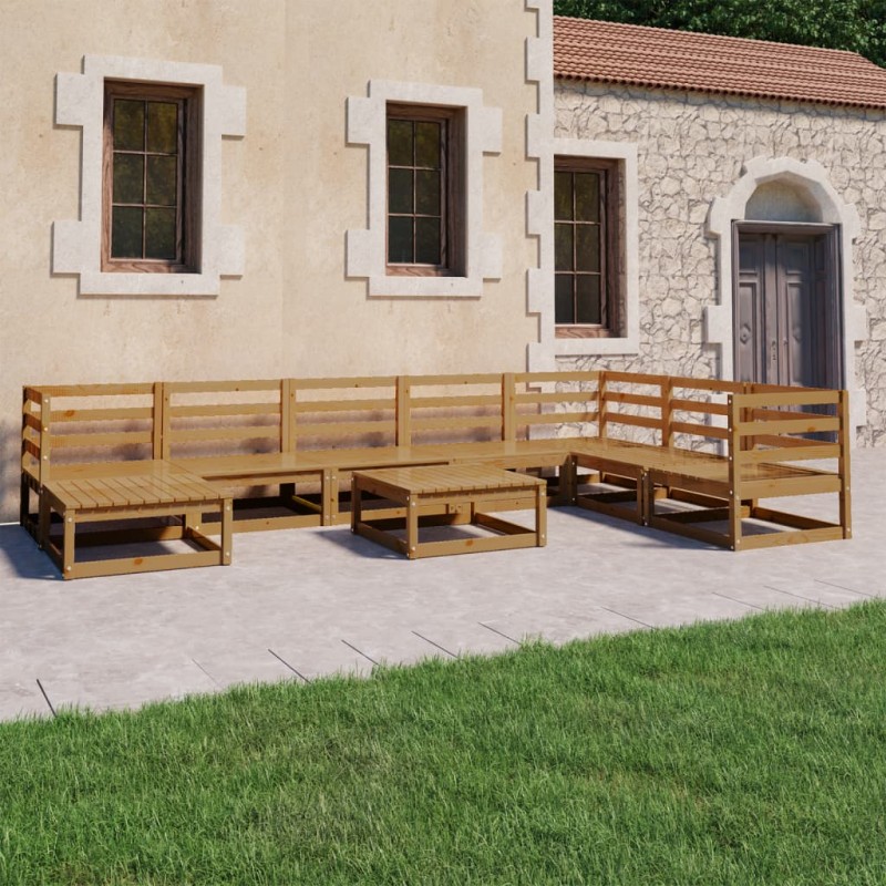 vidaXL Set Salotto da Giardino 9pz Marrone Ambra Legno Massello Pino