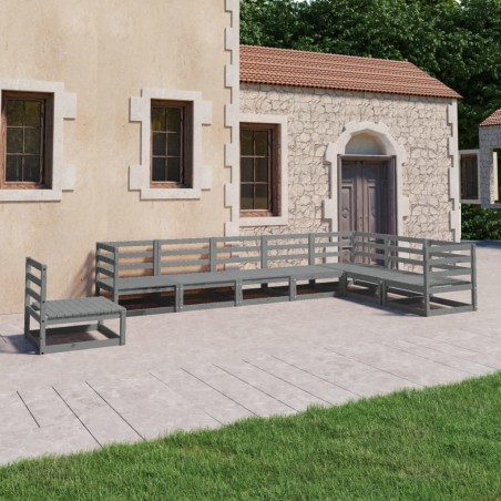 vidaXL Set Divani da Giardino 8 pz Grigi in Legno Massello di Pino