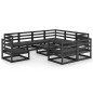 Set Divani da Giardino 10 pz Nero in Legno Massello di Pino Set Divani da Giardino 10 pz Nero in Legno Massello di Pino