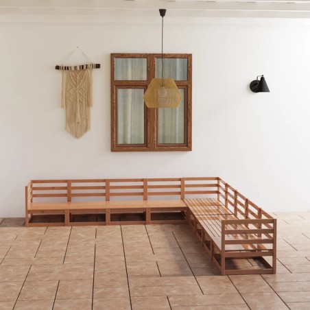 vidaXL Set Salotto da Giardino 9pz Marrone Ambra Legno Massello Pino