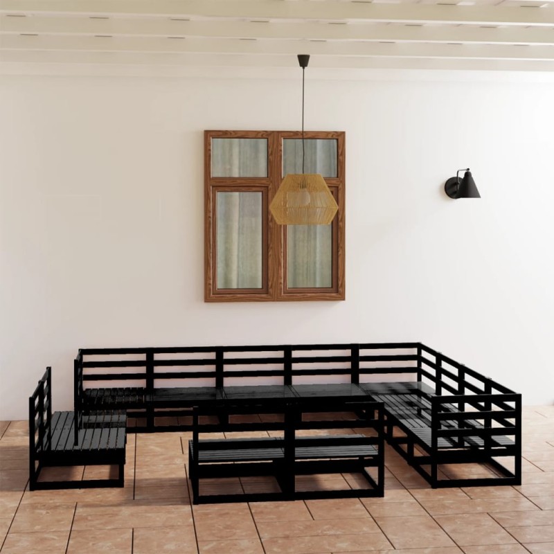 vidaXL Set Divani da Giardino 12 pz Nero in Legno Massello di Pino vidaXL Set Divani da Giardino 12 pz Nero in Legno Massello di Pino