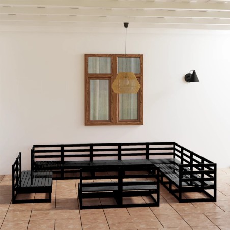 vidaXL Set Divani da Giardino 12 pz Nero in Legno Massello di Pino