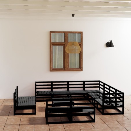 vidaXL Set Divani da Giardino 12 pz Nero in Legno Massello di Pino