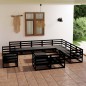 Set Divani da Giardino 13 pz Nero in Legno Massello di Pino