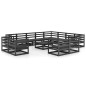 Set Divani da Giardino 13 pz Nero in Legno Massello di Pino