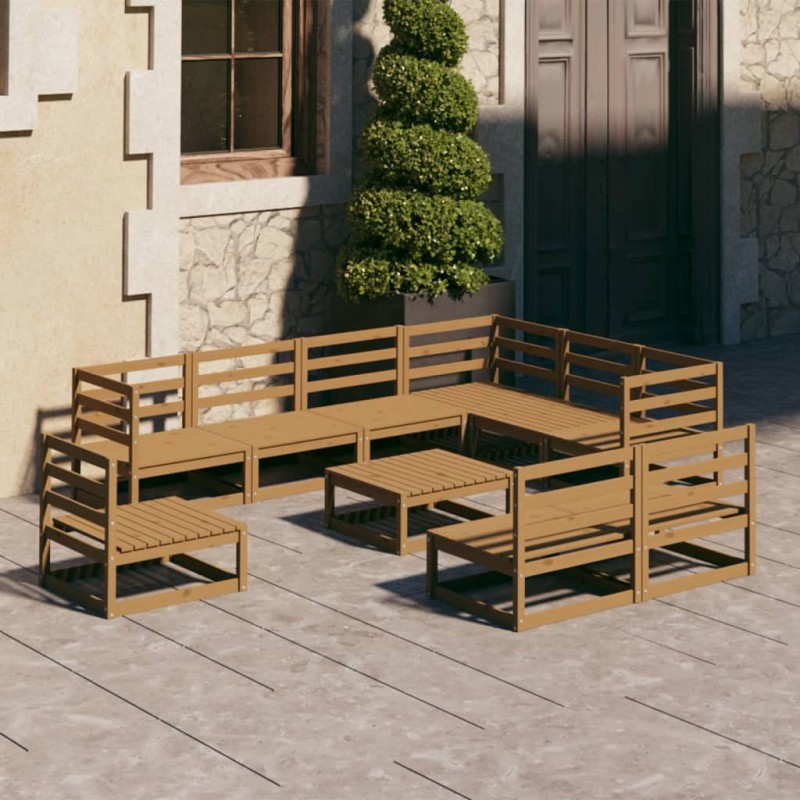 vidaXL Set Salotto da Giardino 10pz Marrone Ambra Legno Massello Pino vidaXL Set Salotto da Giardino 10pz Marrone Ambra Legno Massello Pino