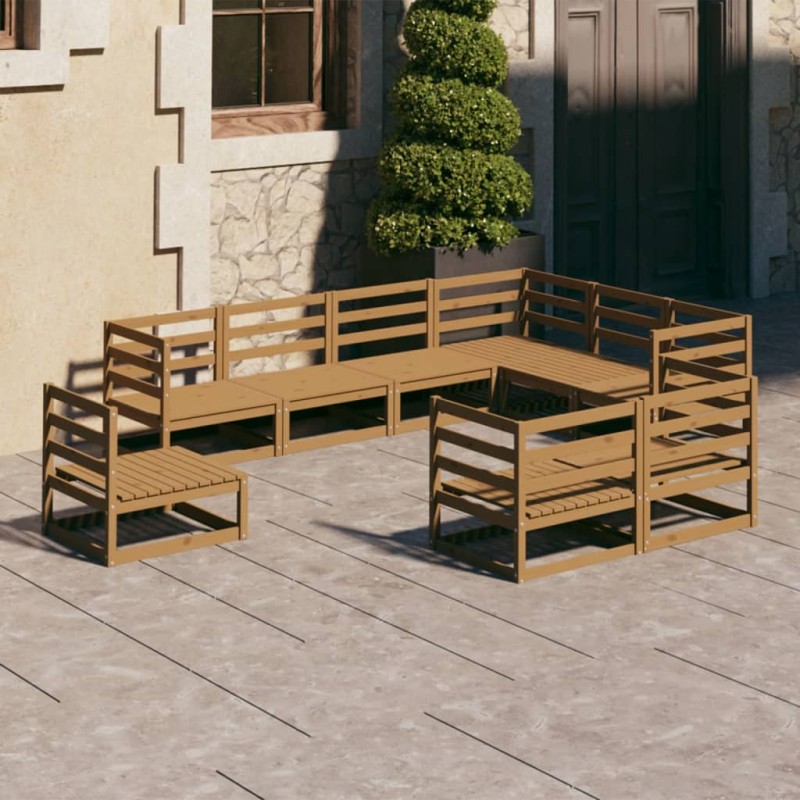 vidaXL Set Salotto da Giardino 9pz Marrone Ambra Legno Massello Pino vidaXL Set Salotto da Giardino 9pz Marrone Ambra Legno Massello Pino