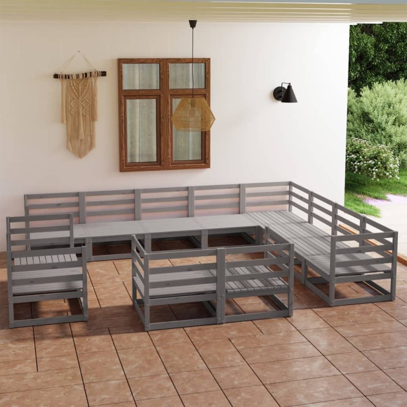 vidaXL Set Divani da Giardino 12 pz Grigio in Legno Massello di Pino vidaXL Set Divani da Giardino 12 pz Grigio in Legno Massello di Pino