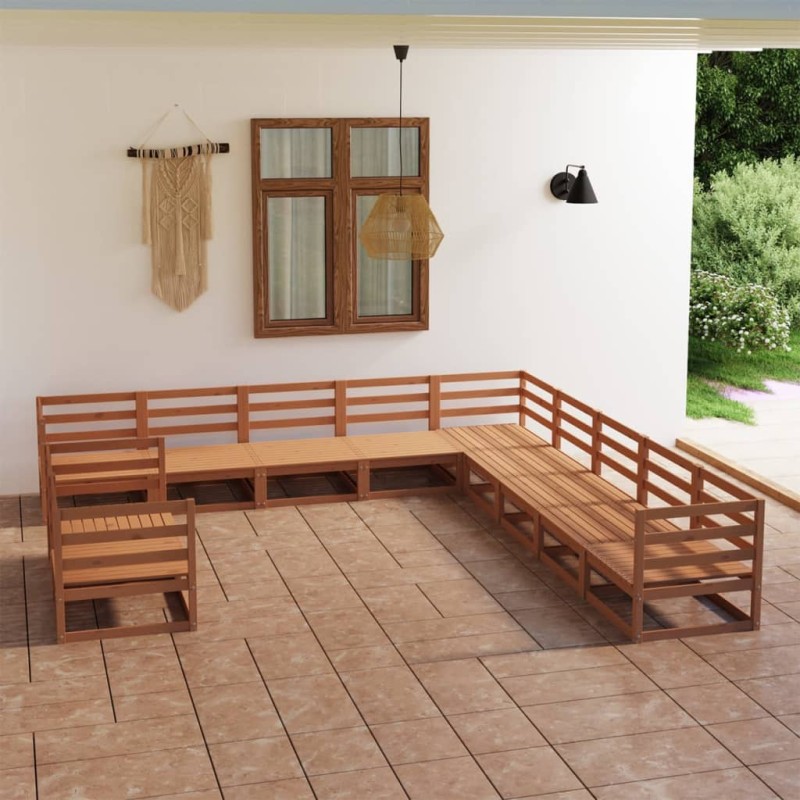 vidaXL Set Salotto da Giardino 11pz Marrone Ambra Legno Massello Pino vidaXL Set Salotto da Giardino 11pz Marrone Ambra Legno Massello Pino