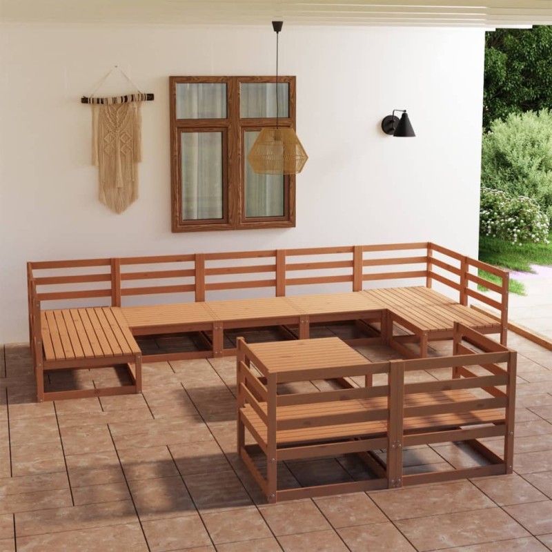 vidaXL Set Divani da Giardino 10 pz in Legno Massello di Pino vidaXL Set Divani da Giardino 10 pz in Legno Massello di Pino